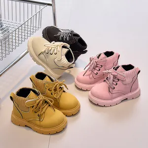 Kids Martin Boots Fashion PU Leather Side Zipper Velcro Lace Up Non Slip Rubber Sole Casual Short Boots For Toddlers Boys Girls