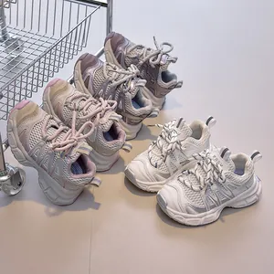 Atmungsaktive Kinder-Sneaker in Lila, Rosa und Weiß mit stylischen, klobigen Fashion-Sohlen