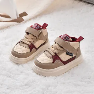 Baskets Montantes d'Hiver pour Enfants Chaudes Doublées Polaire Matelassées Décontractées Chaussures Bloc de Couleur pour Garçons Filles