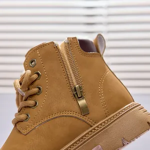 Detail of kids winter boots with warm fleece lining and sturdy side zipper closure