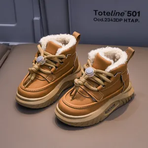 Kids Winter Snow Boots Faux Fur Lined Waterproof Synthetic Leather Warm Ankle Boots For Toddlers Boys Girls Outdoor Wear