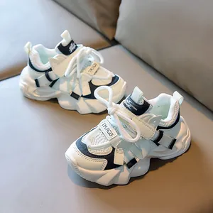 Detail of breathable mesh upper and durable thick sole on kids trendy sneakers