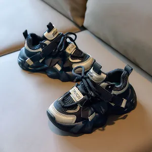 Detail of children's breathable mesh sneakers featuring velcro and thick anti-slip soles