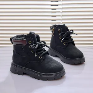 Children's black winter Martin boots with plush lining and non-slip thick rubber soles