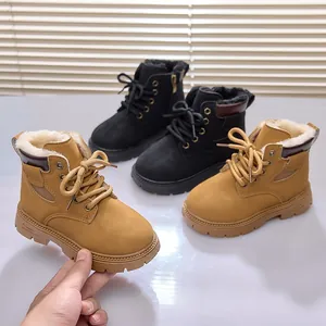 Winter warm kids Martin boots with soft fur lining and non-slip soles in black and khaki