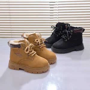 Classic warm high-top kids boots in camel and black with fleece lining and non-slip sole