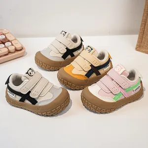 Infant functional walking shoes with anti-collision toe and non-slip soft leather soles
