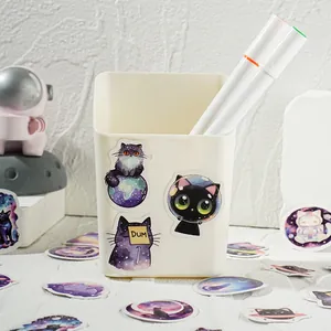 Adesivi gatto spaziale e stelle per decorazione di diari fai-da-te e articoli di cartoleria