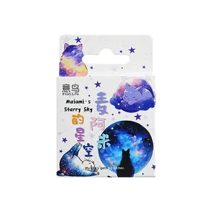 Scatola di adesivi a tema gatto e cielo stellato per decorazione di diari fai da te