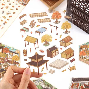 Ancient Chinese architecture PET transparent sticker set for immersive scene building