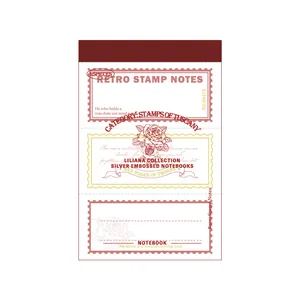 Retro Liliana Notizblock im Briefmarkenstil mit silbernen geprägten Blumenillustrationen