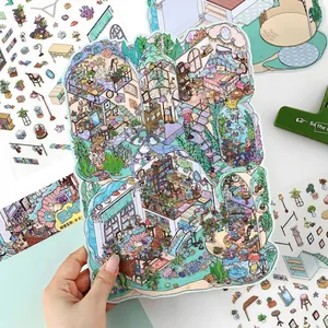 Large 2.5D indoor scene sticker with marine elements for DIY journaling