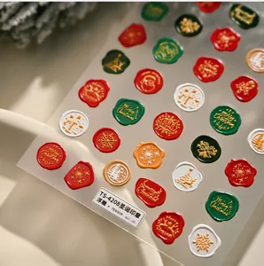 Close-up van TS-4208 3D-reliëf kerstnagelstickers met vintage lakzegel patronen