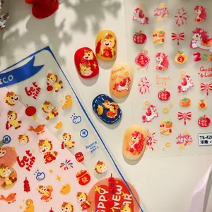 Stickers à ongles 3D en relief avec motifs de dragon et de feu d'artifice du Nouvel An