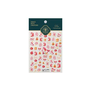 Autocollants d'ongles en relief pour le Nouvel An avec chevaux rouges et motifs dorés