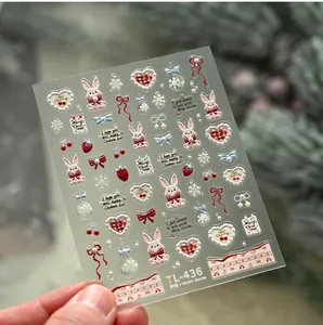 Detail of TL-436 Christmas nail stickers with cute bunnies, red bows and heart patterns
