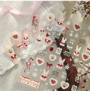 5D embossed Christmas nail stickers featuring rabbits, hearts and snowflakes, model TL-436