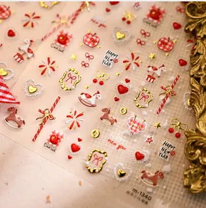 Detail showing M1340 New Year nail stickers with lucky horse and firework patterns