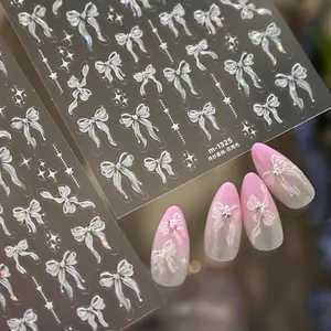 3D Relief Schleife Nagelaufkleber Holografische Sterne Nagelkunst Decals Perlmutt Koreanisch Süße Schleifen Dekoration