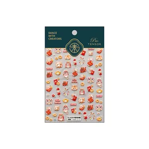 Stickers ongles 3D relief avec chat de la fortune et lingots d'or pour le Nouvel An