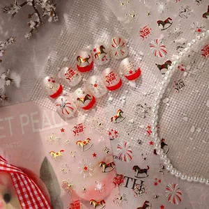 Cute New Year Rocking Horse Nail Art Stickers Sweet Bronzing Fireworks Star Patterns Festive Manicure Decoration For Women DIY Accessory