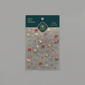 Cute zodiac horse nail stickers with red and gold fireworks in festive packaging