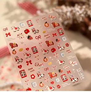 Détail des stickers ongles 3D TL-454 avec lanternes festives et motifs de chance