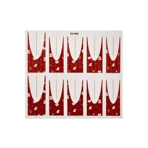 French red nail art stickers with cute bear, rabbit and heart patterns, model TZ-003