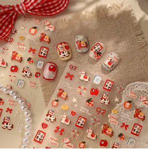 Détails d'autocollants nail art TL454 avec motifs rouges festifs, pommes et mahjong