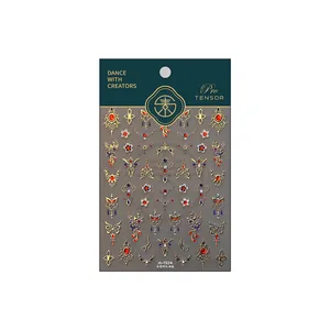 Retro Chinese style embossed gold nail stickers with phoenix and floral patterns m1324