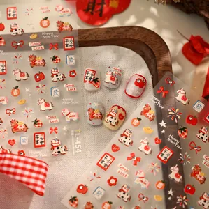Détails des autocollants à ongles TL-454 Nouvel An Lunaire avec motifs pommes et feux d'artifice