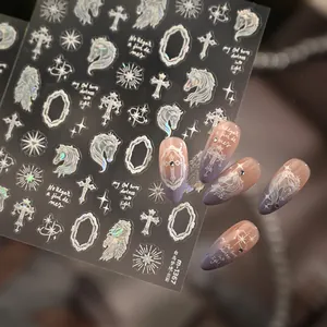 Holographic horse and cross nail art sticker set M1367 with laser reflective finish