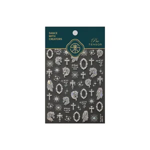 Holographic nail stickers featuring vintage frames and cross designs, model m-1367