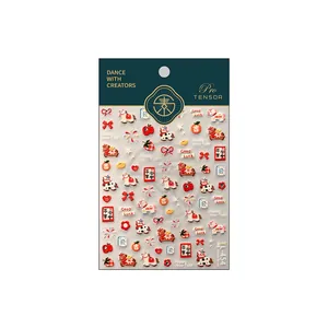 Stickers à ongles 3D avec motifs de chevaux rouges festifs et thèmes du Nouvel An chinois