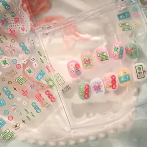 Mahjong theme New Year nail art stickers M1363 with festive floral and lucky charm motifs