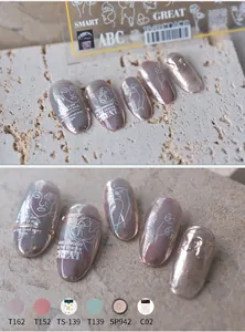 Detail of 5D embossed nail stickers featuring abstract line art and floral designs