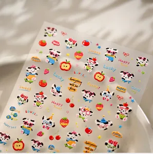 Detail of 3D cartoon dog nail art stickers with cute fruit patterns and sweet lettering