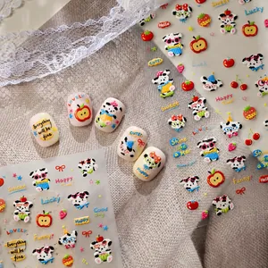 5D Relief Nail Art Stickers Cute Cartoon Puppy Fruit Patterns Embossed Self Adhesive Decals For Women DIY Manicure Decoration