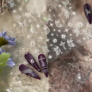 Laser silver butterfly and star nail stickers TL-187 with purple manicure art style