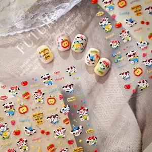 Stereoscopic cartoon dog and fruit nail stickers with Lucky and Sweet lettering