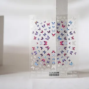Adesivi per unghie farfalle colorate a rilievo 5D con motivi argento modello TS-140
