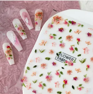 Adesivi per unghie 5D dettagliati con design Flower Fairy e punte per unghie acquerello
