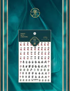 Macro detail of 5D mahjong embossed nail stickers TS-274 with traditional Chinese motifs