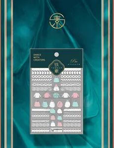 Close-up of 5D embossed nail stickers featuring winter sweater and knit textures TS-300