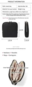 Estuche de cuero para joyas con detalles de compartimentos internos y medidas del bolso