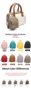 Detailed view of mini leather backpack coin purse charms in eight various vibrant colors