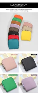 Detalle de mini bolsos de cuero granulado de colores con cremalleras plateadas