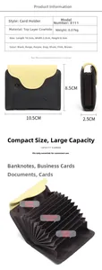 Detail view of leather elephant card holder with 10 slots and yellow contrast flap