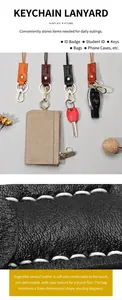 Detail view of handmade genuine vegetable tanned leather keychains in multiple colors
