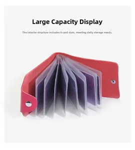Macro detail of red leather card holder featuring 8 slots and a secure metal snap button